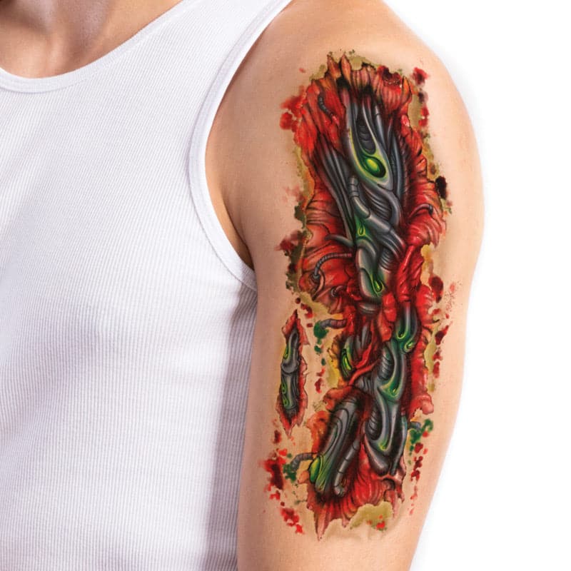 Bio-Mechanic Arm Wound Costume Tattoo 8.5 in x 3.875 in