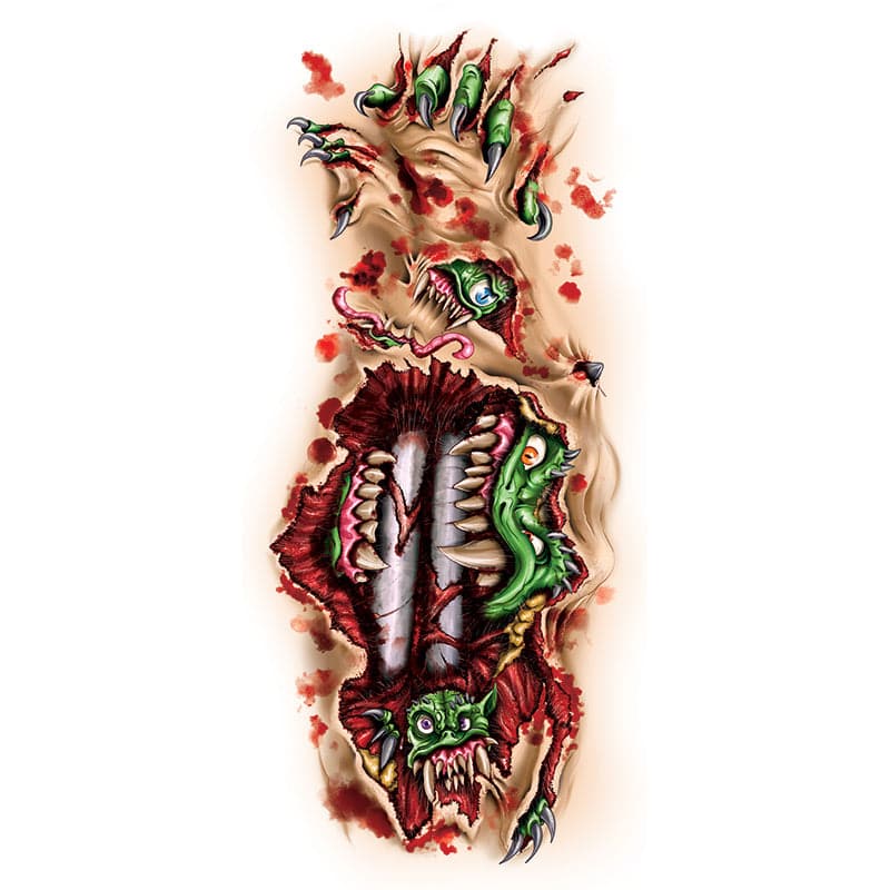 Creatures Ripping Arm Wound Costume Tattoo 3.875 in x 8.5 in