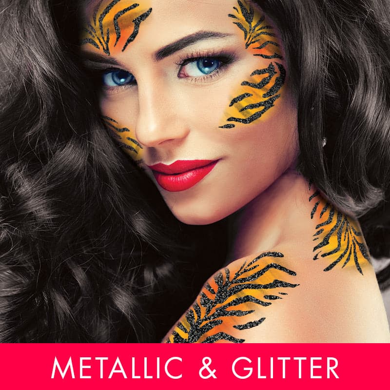 Metallic & Glitter Animal Tiger Stipes 1 Costume Tattoo 6 in x 5.25 in