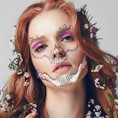 Metallic Stars Glam Skull Costume Tattoo 6 in x 5.25 in