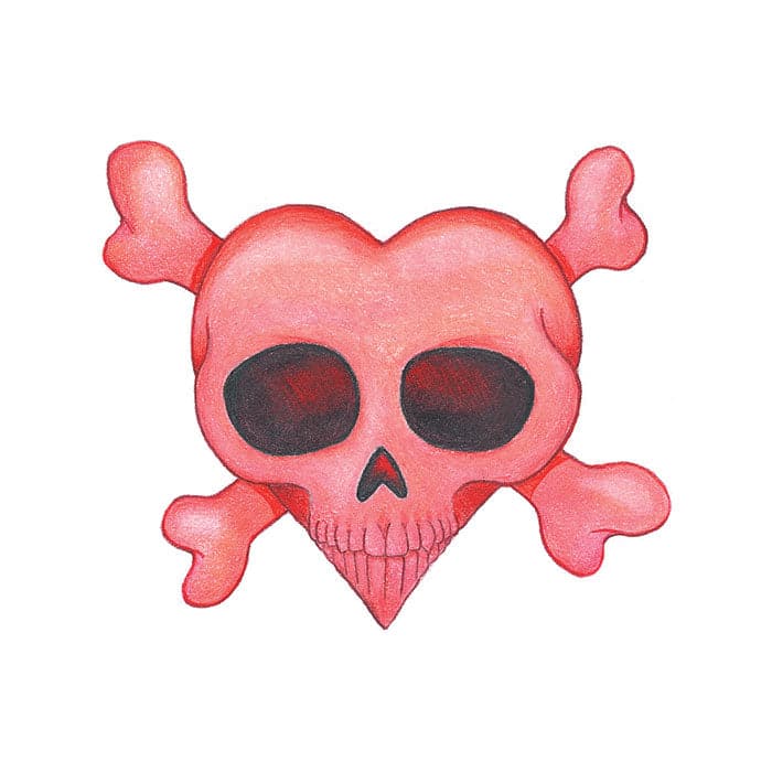 Heart Skull and Crossbones Temporary Tattoo 3.5 in x 2.5 in