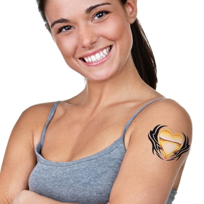 Golden Tribal Heart Temporary Tattoo 3.5 in x 2.5 in