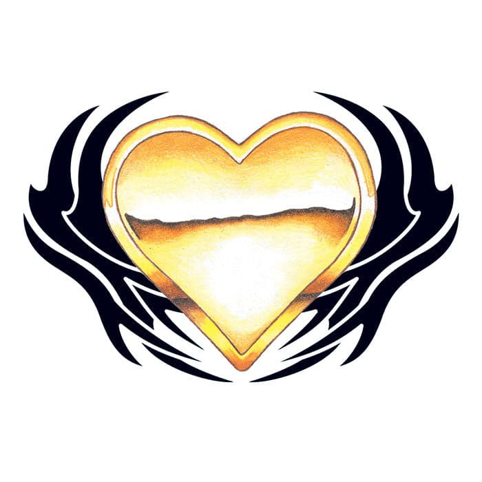 Golden Tribal Heart Temporary Tattoo 3.5 in x 2.5 in