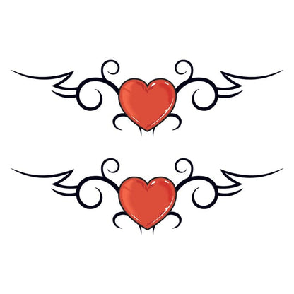 Double Tribal Hearts Temporary Tattoo 3.5 in x 2.5 in