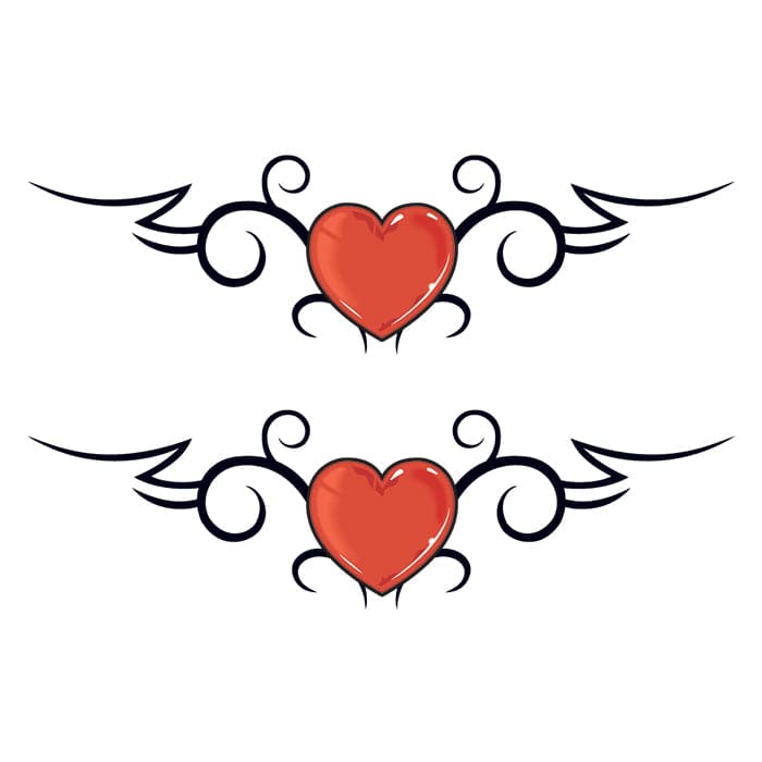 Double Tribal Hearts Temporary Tattoo 3.5 in x 2.5 in