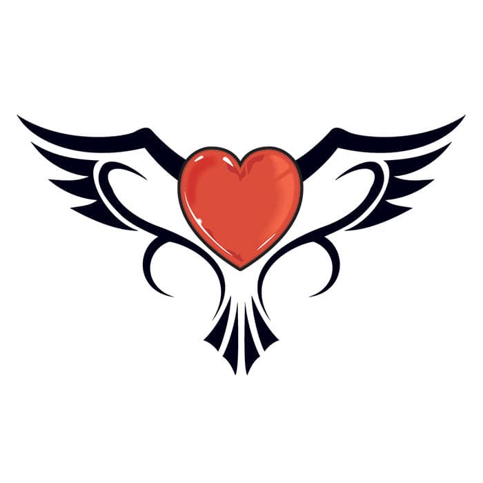 Heart Flying with Wings Temporary Tattoo 3.5 in x 2.5 in