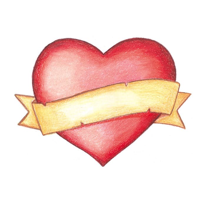 Traditional Heart with Banner Temporary Tattoo 3.5 in x 2.5 in