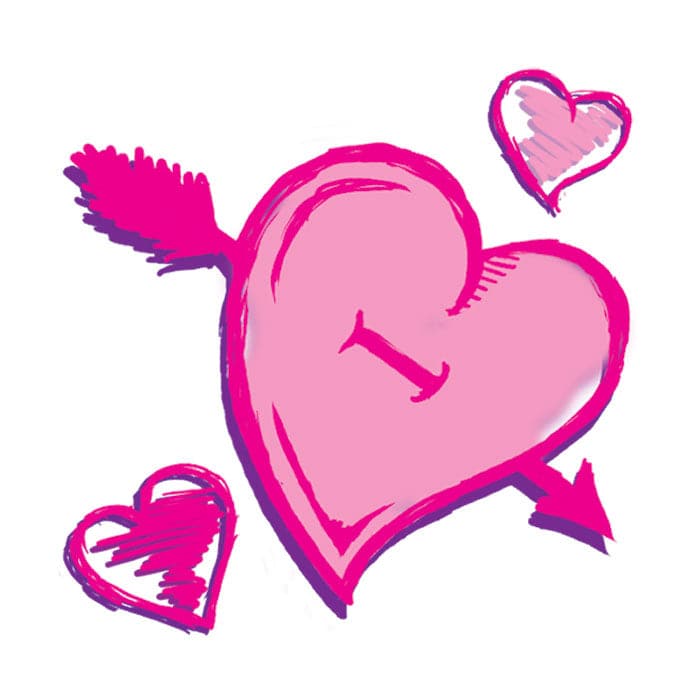Pink Valentines Hearts Temporary Tattoo 1.5 in x 1.5 in