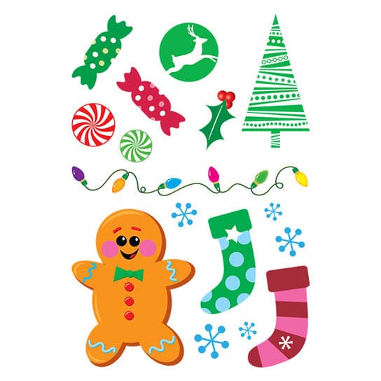 Glitter Gingerbread Christmas Temporary Tattoo Sheet 5.5 in x 3.5 in