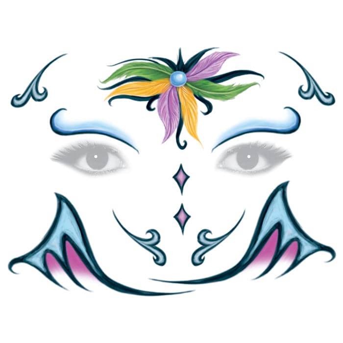 Mardi Gras Feather Face Temporary Tattoo 6 in x 5 in