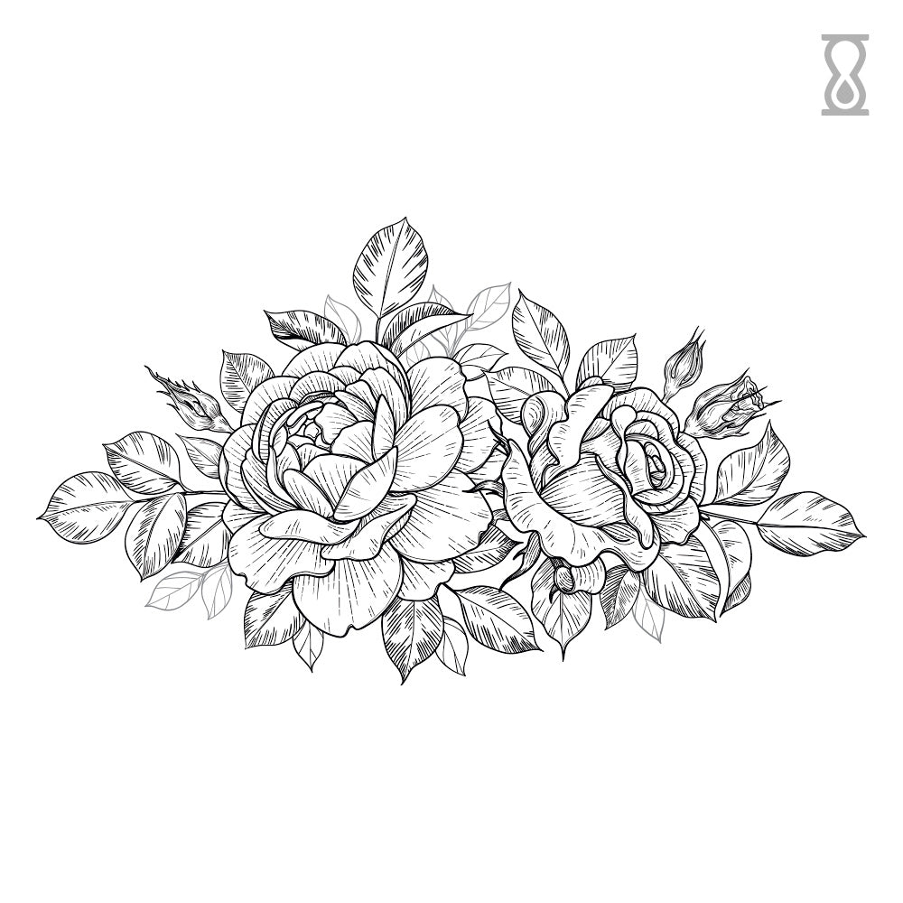 Rose Floral Drawing Semi-Permanent Tattoo 4 in x 6 in