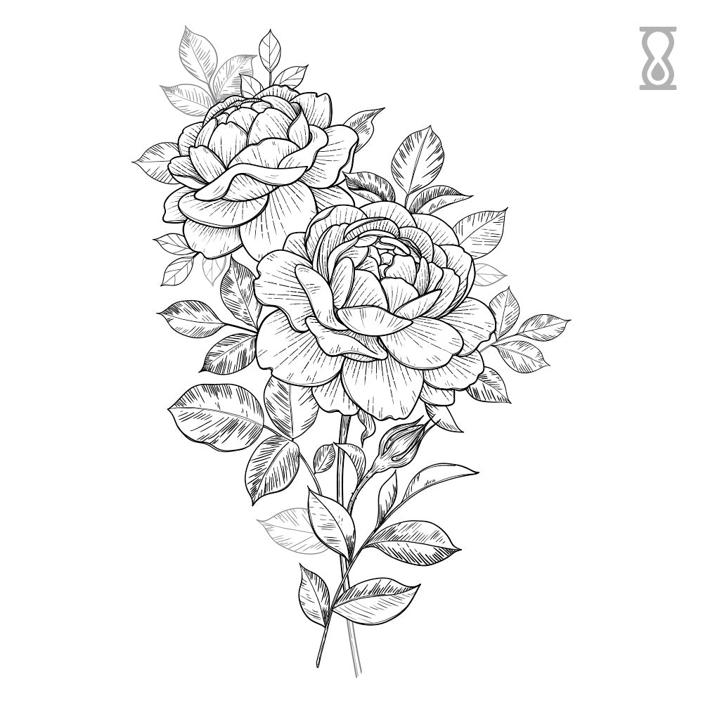 Drawing of Two Roses Semi-Permanent Tattoo 4 in x 6 in