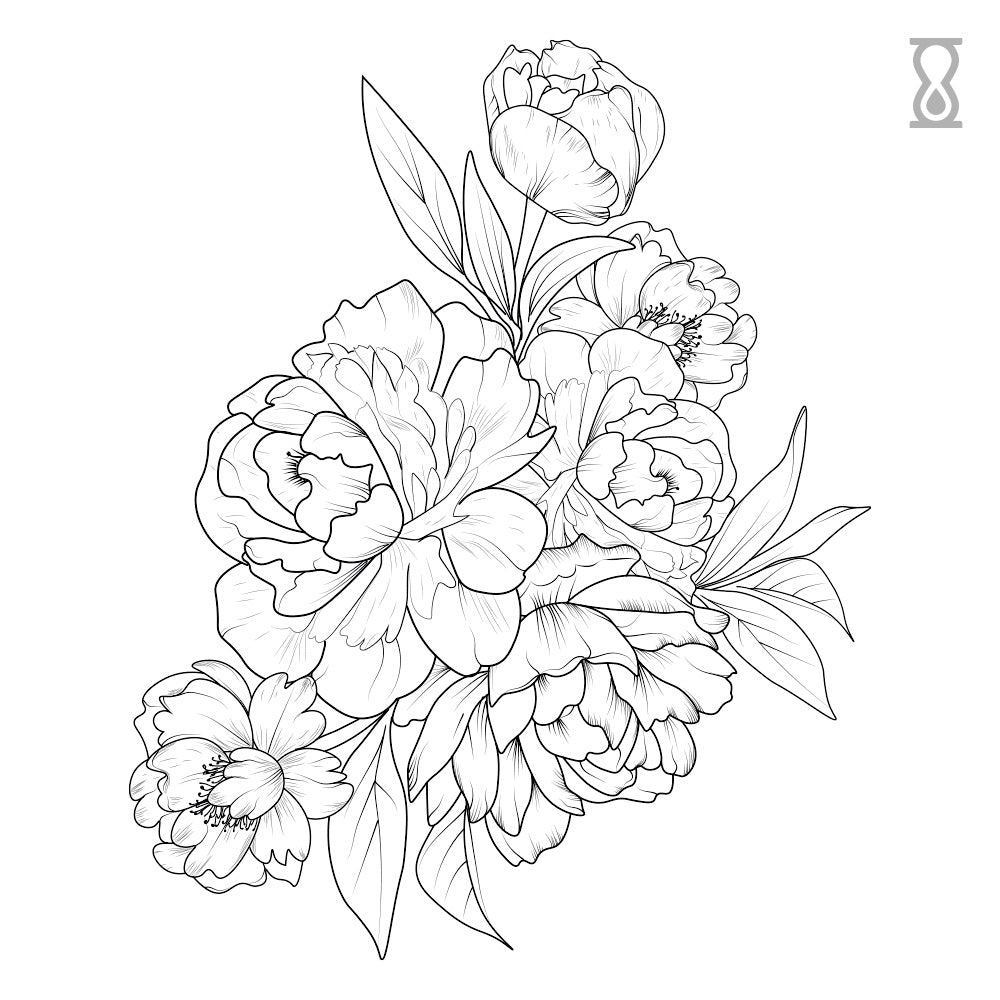 Large Peony Floral Semi-Permanent Tattoo 3 in x 3 in