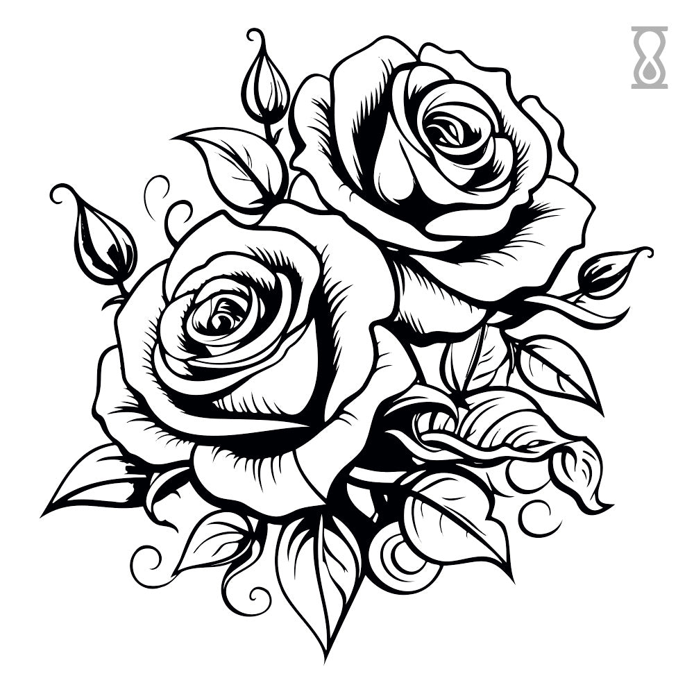 Vintage Rose Drawing Semi-Permanent Tattoo 3 in x 3 in