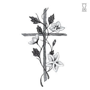 Cross Floral Semi-Permanent Tattoo
