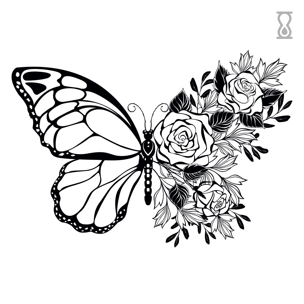 Butterfly Flower Semi-Permanent Tattoo 3 in x 3 in