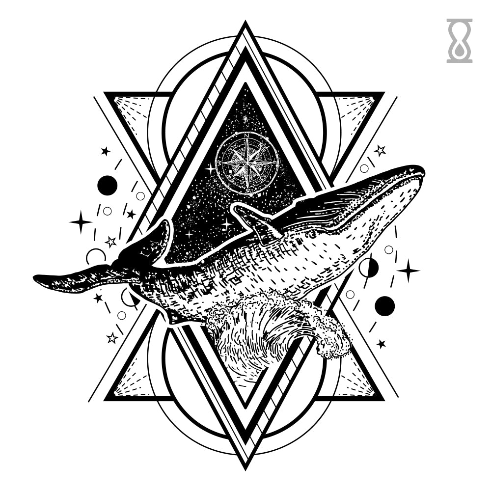 Geometric Whale Semi-Permanent Tattoo 4 in x 6 in