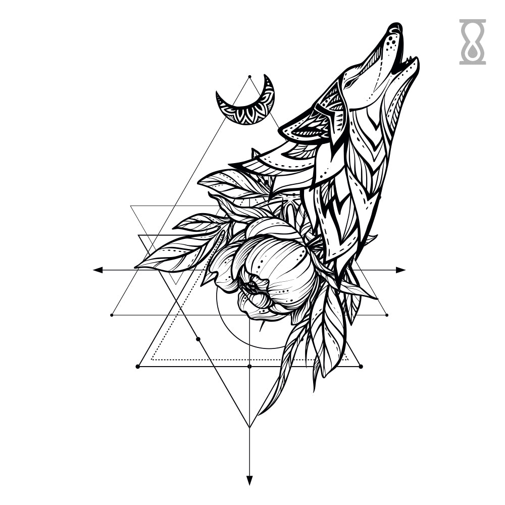 Geometric Wolf Semi-Permanent Tattoo 2 in x 3 in