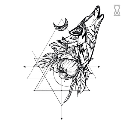 Geometric Wolf Semi-Permanent Tattoo 2 in x 3 in