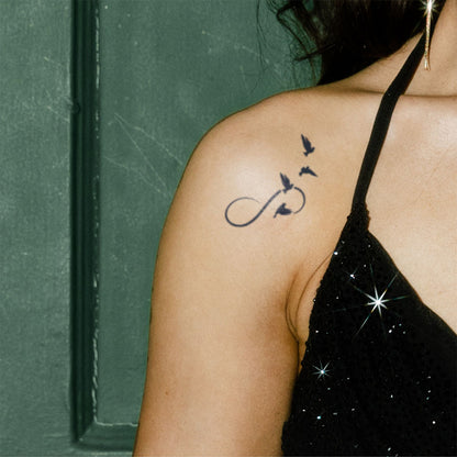 Infinity and Birds Flying Semi-Permanent Tattoo 2 in x 2 in