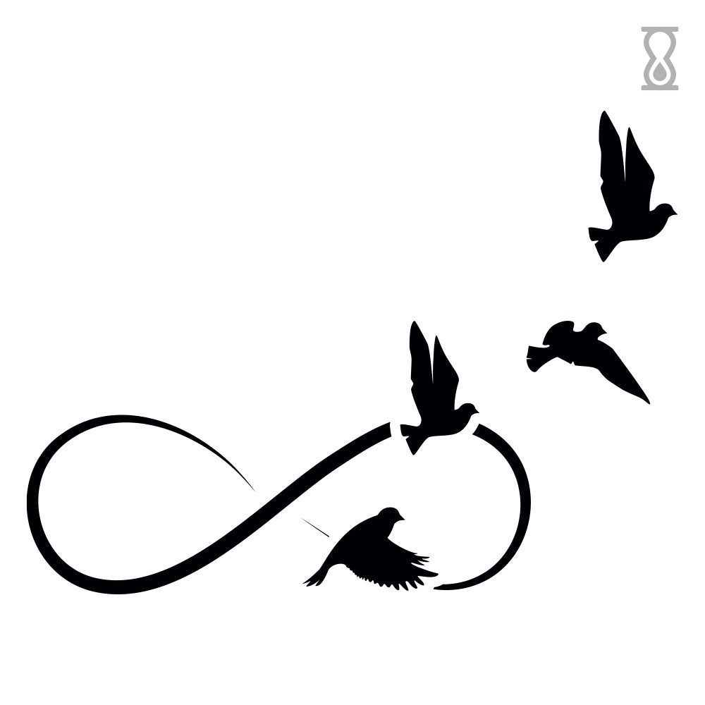 Infinity and Birds Flying Semi-Permanent Tattoo 2 in x 2 in