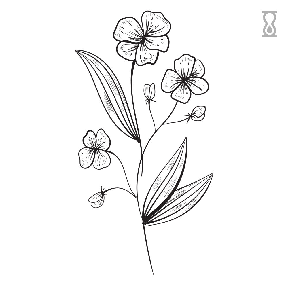 Simple 3 Flower Semi-Permanent Tattoo 1.5 in x 2 in