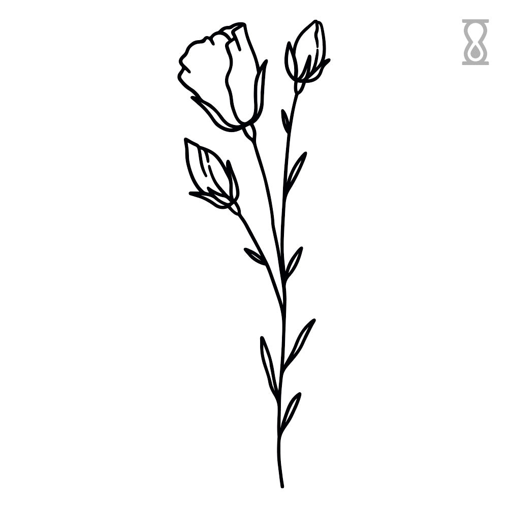 Closed Poppy Flower Semi-Permanent Tattoo 1.5 in x 3 in