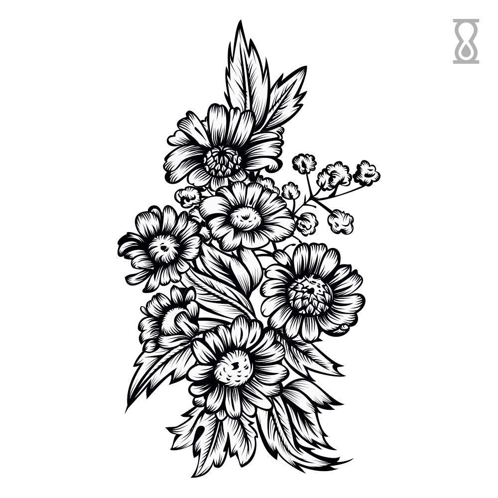Sunflower Floral Semi-Permanent Tattoo 2 in x 4 in