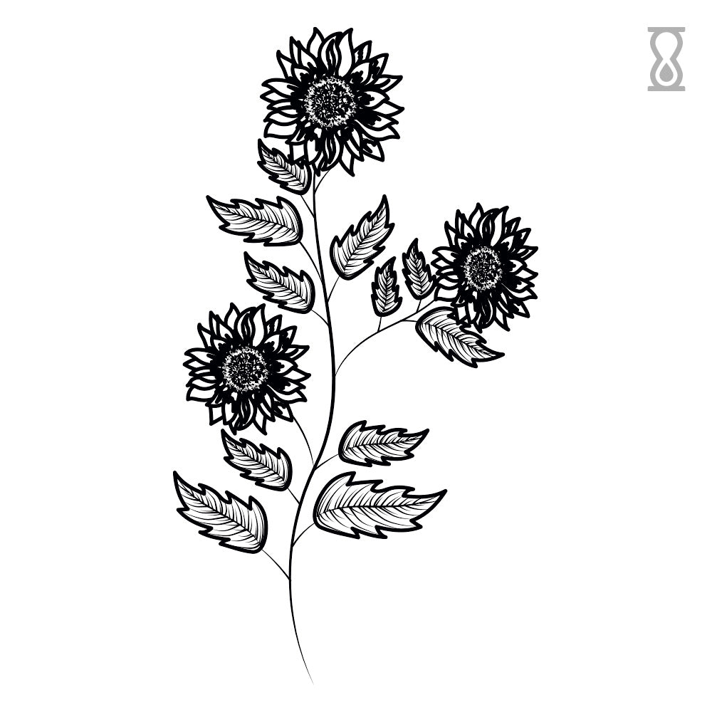Three Sunflowers Semi-Permanent Tattoo 1.5 in x 3 in