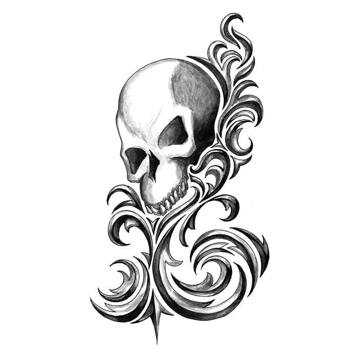 Iron Tribal Stylized Skull Temporary Tattoo 3.5 in x 2.5 in