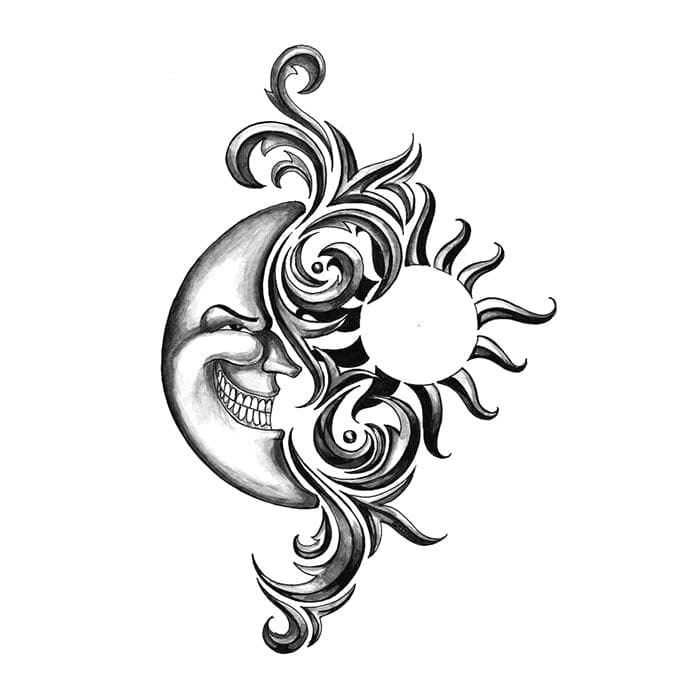 Iron Tribal Sun-Moon Temporary Tattoo 3.5 in x 2.5 in