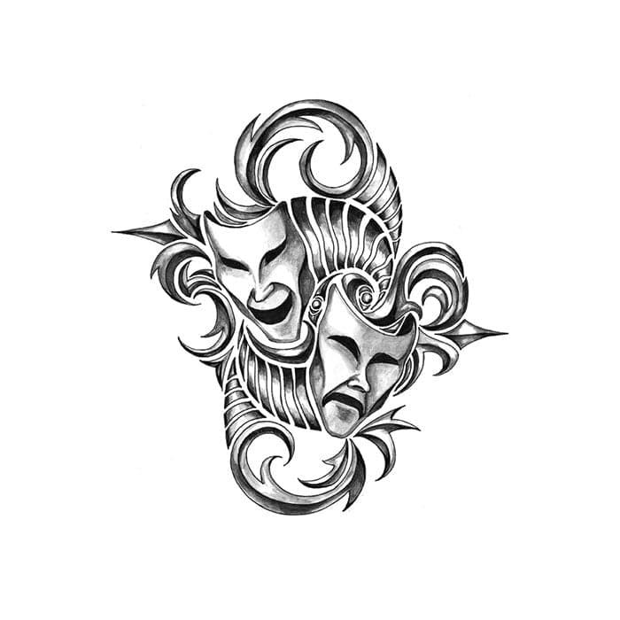 Iron Tribal Masks Temporary Tattoo 3.5 in x 2.5 in