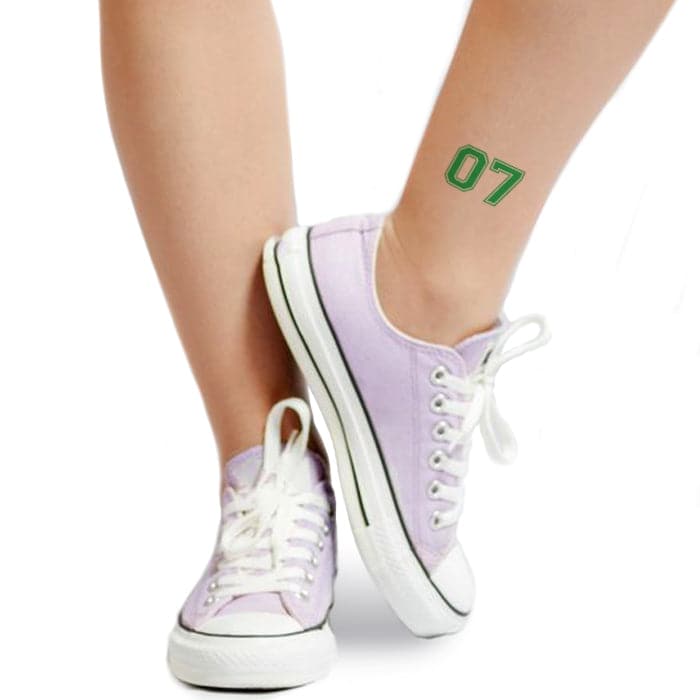 Green Sports Numbering Temporary Tattoos 4.5 in x 6 in