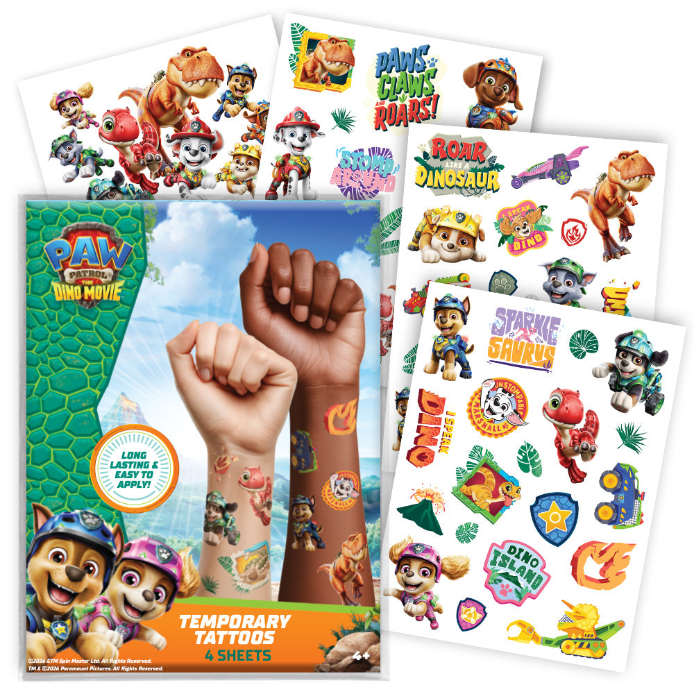 Paw Patrol Dino Movie Party Pack Temporary Tattoos - 4 Sheets