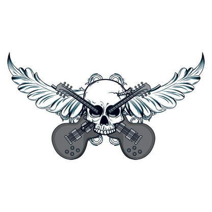 Skull with Guitars Temporary Tattoo 3.5 in x 2.5 in