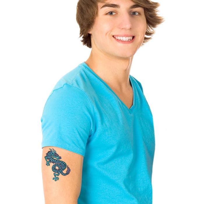 Mythical Blue Scaly Dragon Temporary Tattoo 3.5 in x 2.5 in