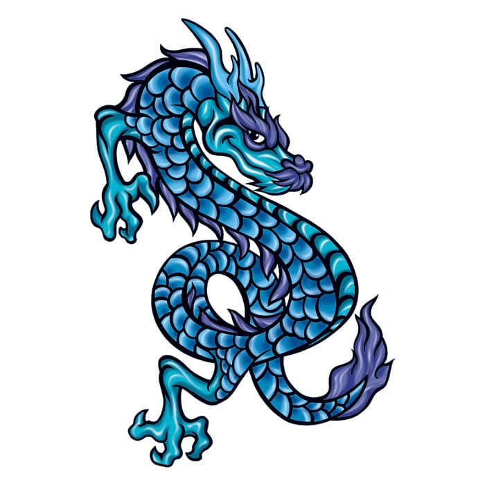 Mythical Blue Scaly Dragon Temporary Tattoo 3.5 in x 2.5 in
