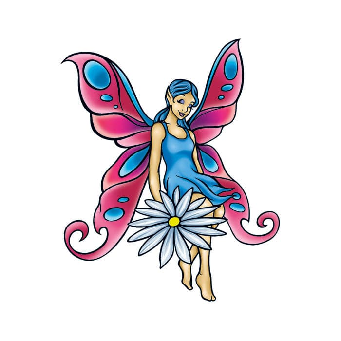Mythical Pink and Blue Fairy Temporary Tattoo 3.5 in x 2.5 in