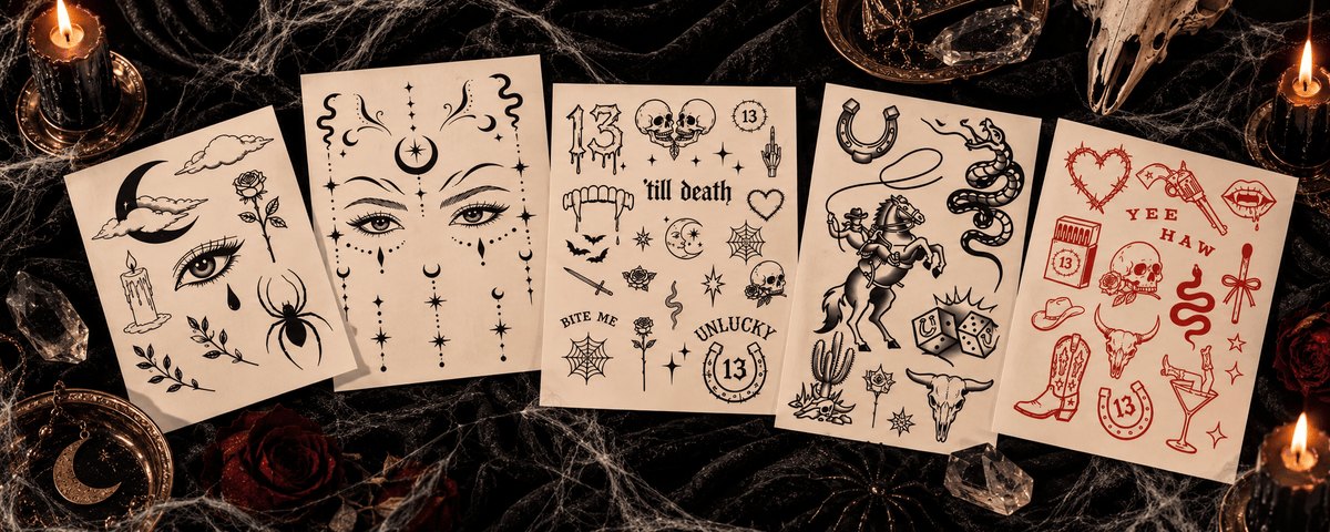 Halloween temporary tattoo sheets witch and Western 