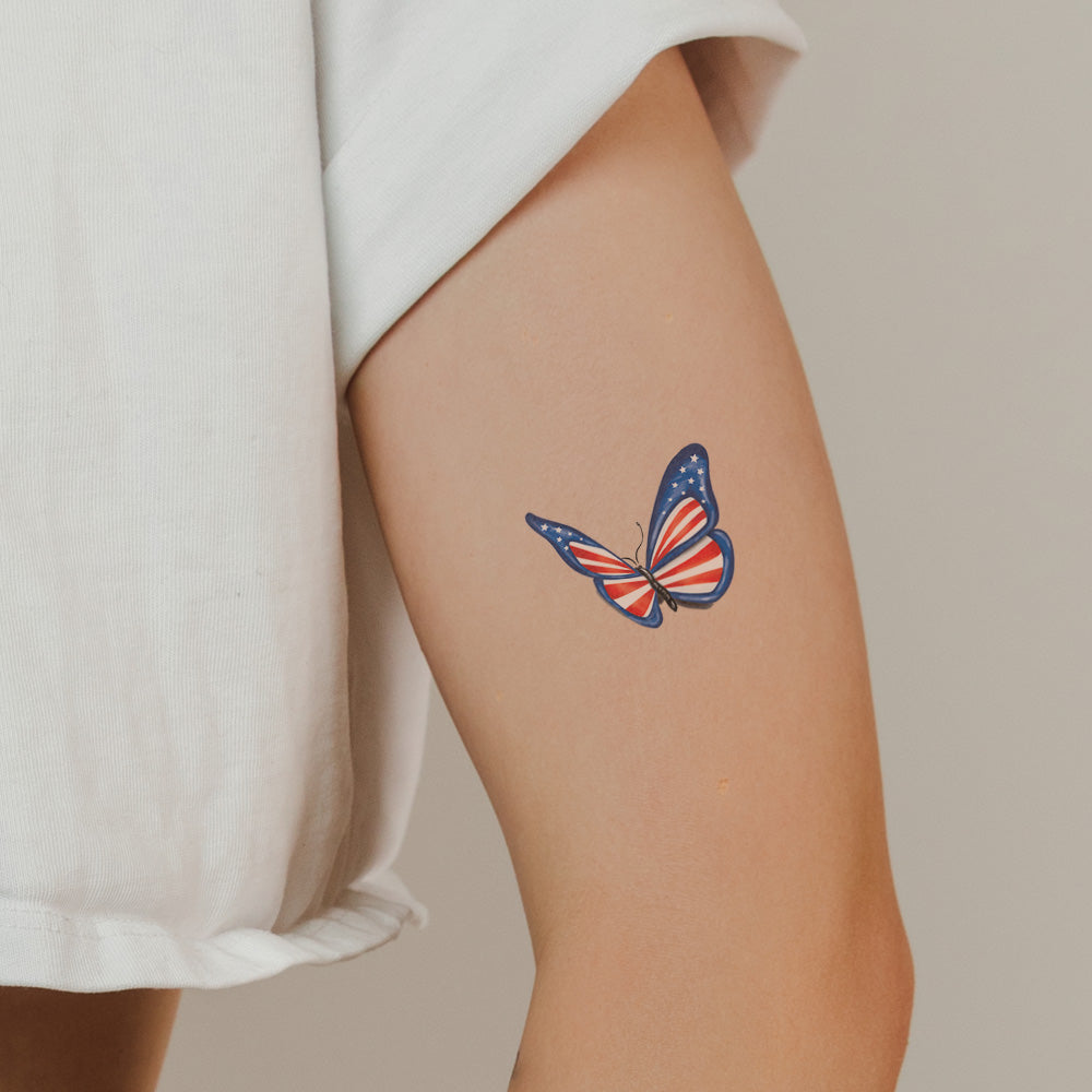 Patriotic Butterfly Temporary Tattoo 2.5 in x 2.5 in