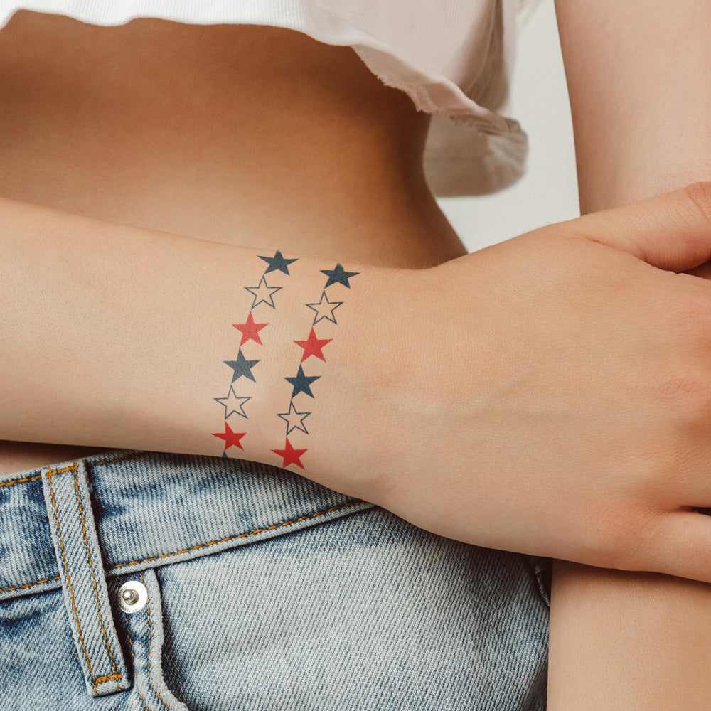 Patriotic Stars Bracelet Temporary Tattoo 6 in x 1.5 in