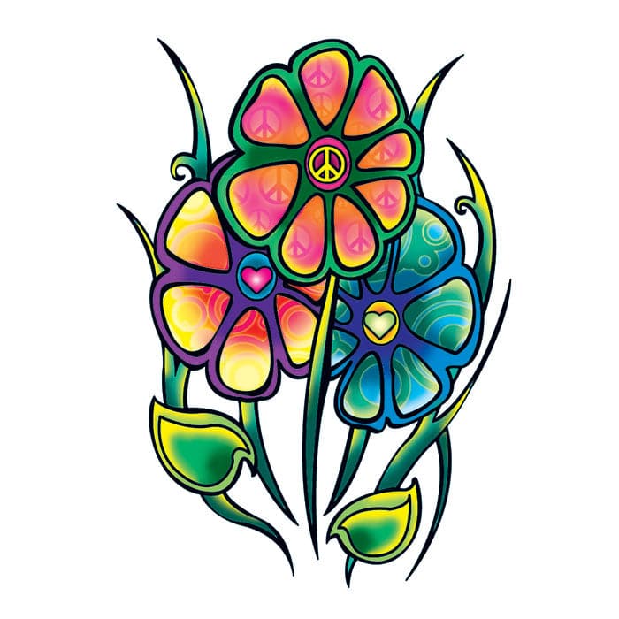 Hippie Flowers Temporary Tattoo 3.5 in x 2.5 in