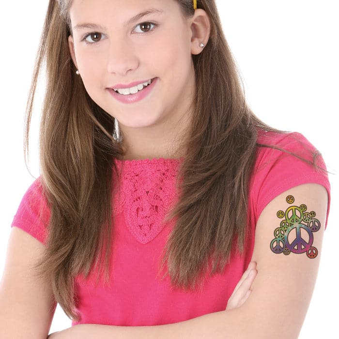 Rainbow Peace Signs Temporary Tattoo 3.5 in x 2.5 in