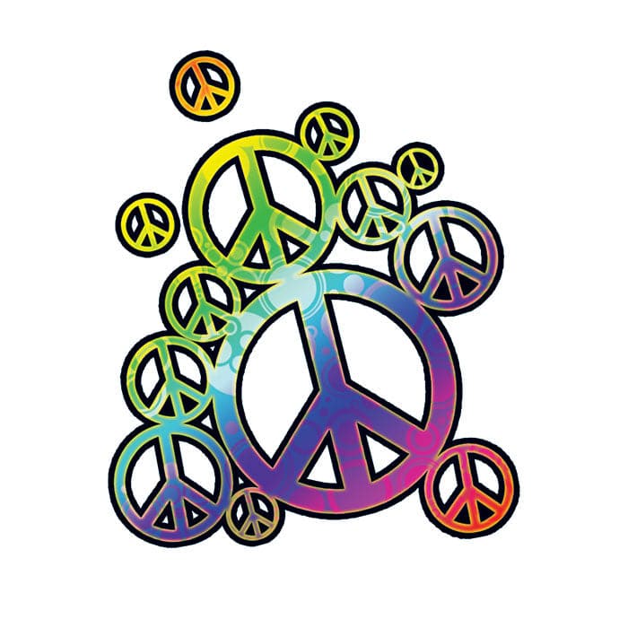 Rainbow Peace Signs Temporary Tattoo 3.5 in x 2.5 in