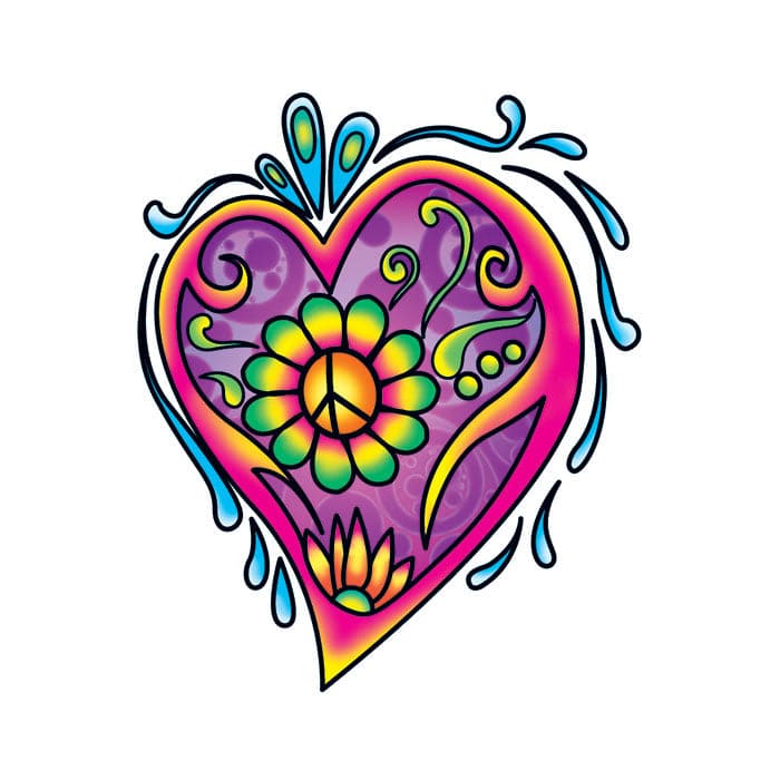 Hippie Heart Temporary Tattoo 3.5 in x 2.5 in