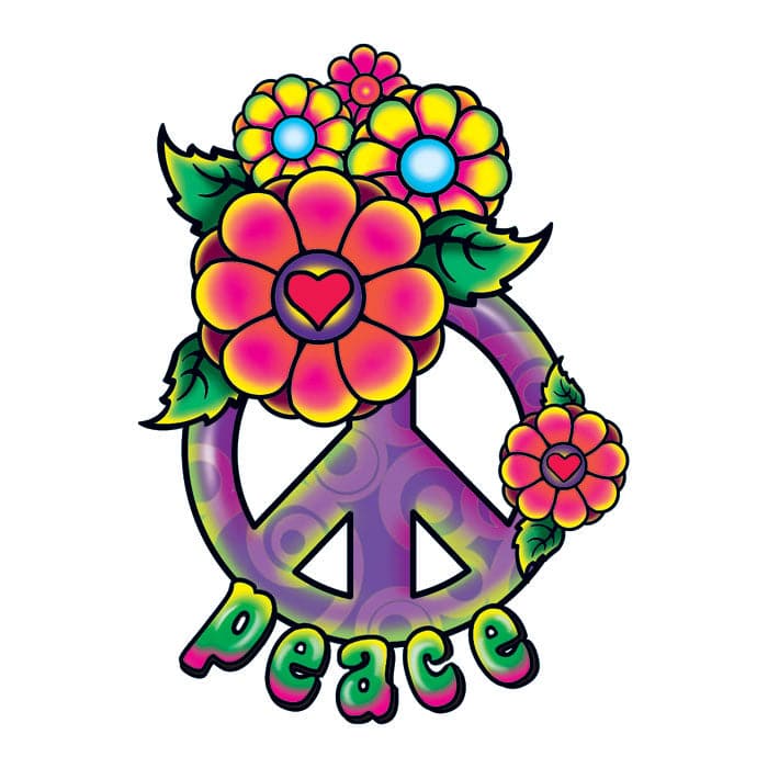 Hippie Peace Sign Temporary Tattoo 3.5 in x 2.5 in