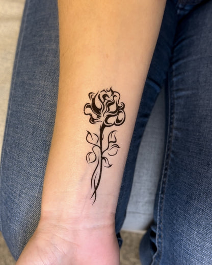 Tribal Rose with Stem Temporary Tattoo 3.5 in x 2.5 in