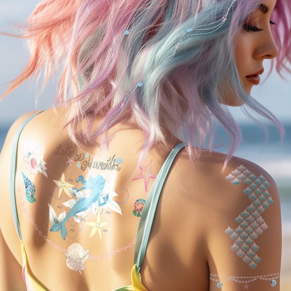 Mermaid Body Art Temporary Glitter Tattoo 9.5 in x 9.75 in