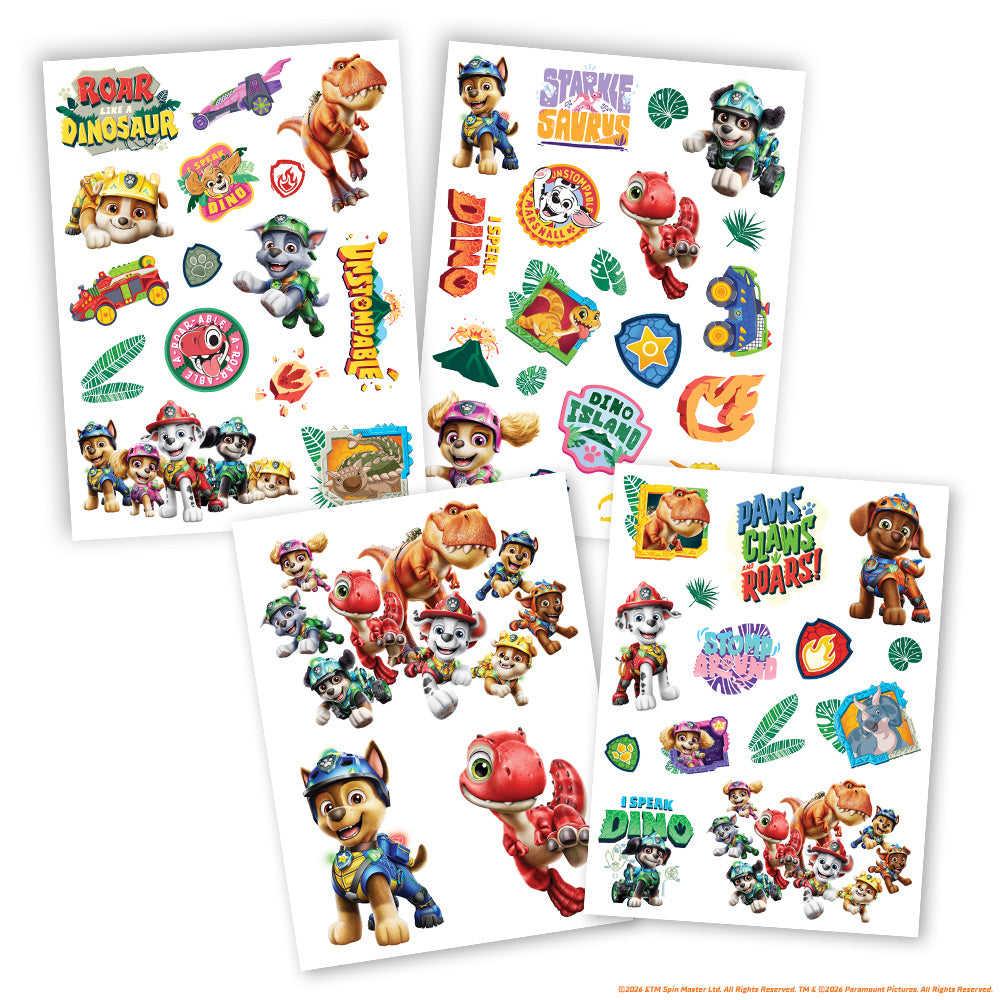 Paw Patrol Dino Movie Party Pack Temporary Tattoos - 4 Sheets
