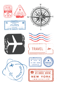 Travel Stamps Tattoo Sheet 4 in x 6 in